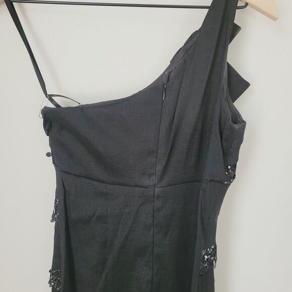 Caché One Shoulder Fit & Flare Sequin & Satin Gown in Black Size 6 - Picture 3 of 7